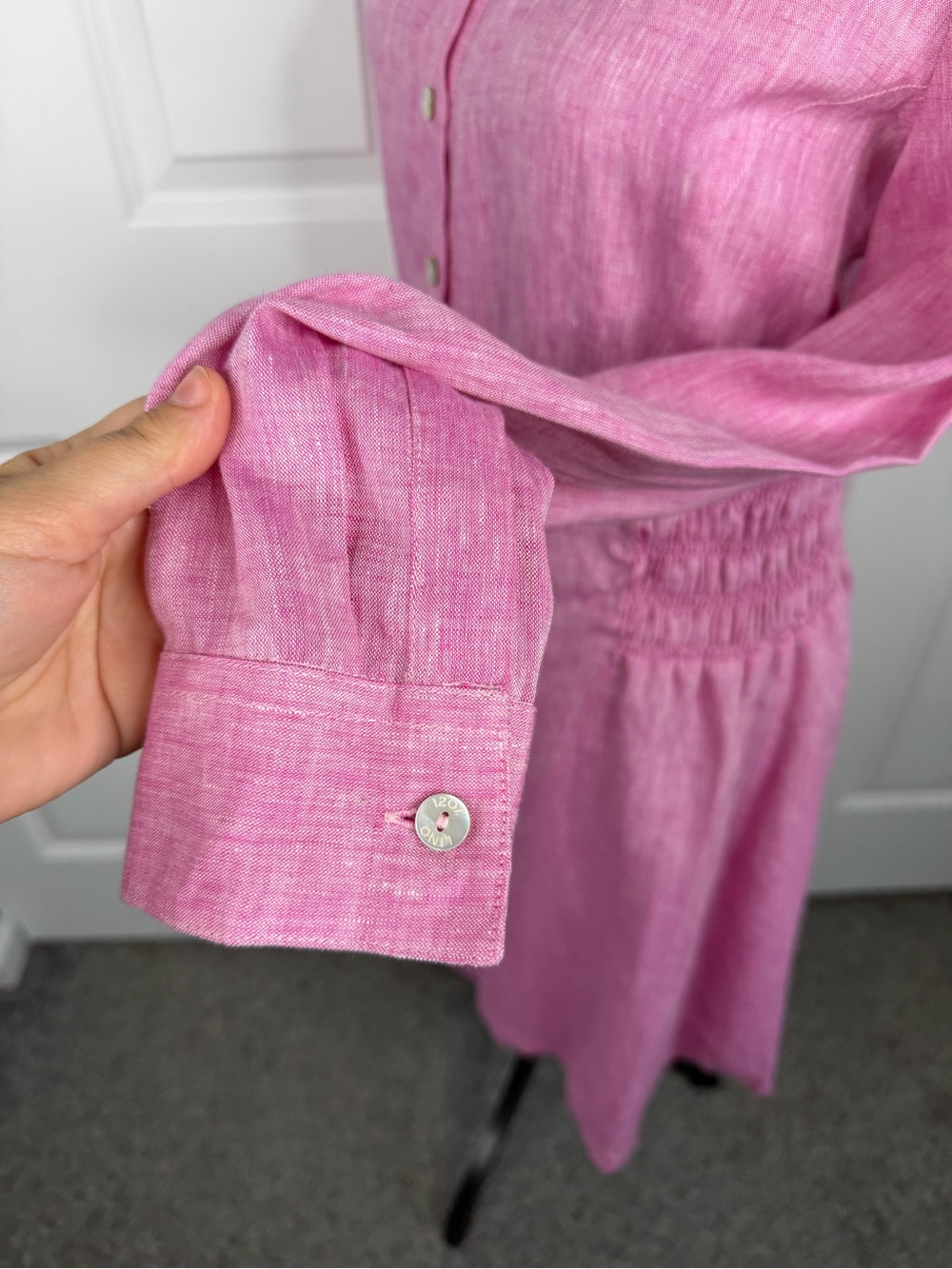 120% Lino Size 44 Pink 100% Linen Button Front Shirt Dress NWOT - Picture 5 of 9